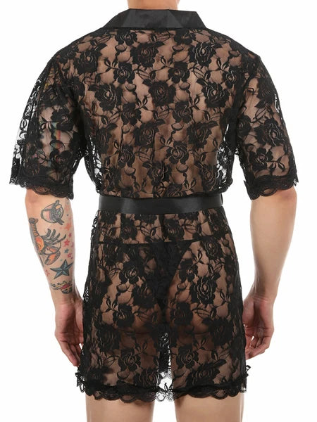 Men's Silk Satin Pajamas Hooded Bathrobe with Belted Set Bath Robe Sleepwear