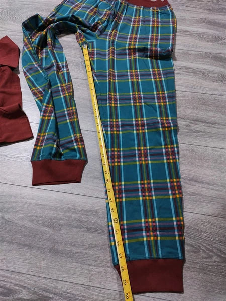 Lands End Pajama Set Adult Medium Red Plaid Lounge Pant PJs Shirt Gift Mens