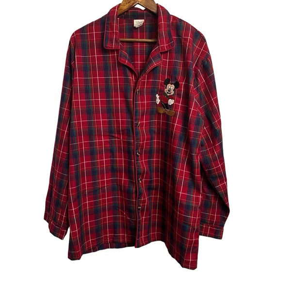 Disney Store Mickey Mouse Pajama Set Men’s Large Plaid Light Flannel Christmas