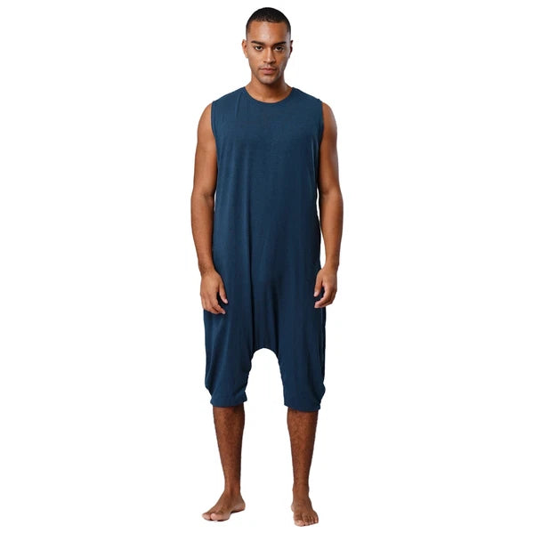 Men's Loose Romper Pajamas Jumpsuit Sleepwear Zipper Crotch One Piece Bodysuit