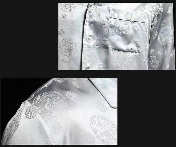 Men's 100% Mulberry Silk Pajamas Set Long Sleeves Silk Sleepwear S M L