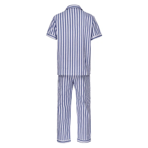 Mens Pajama Set Button Down Sleepwear Shirt Homewear Striped Nightgown Pockets