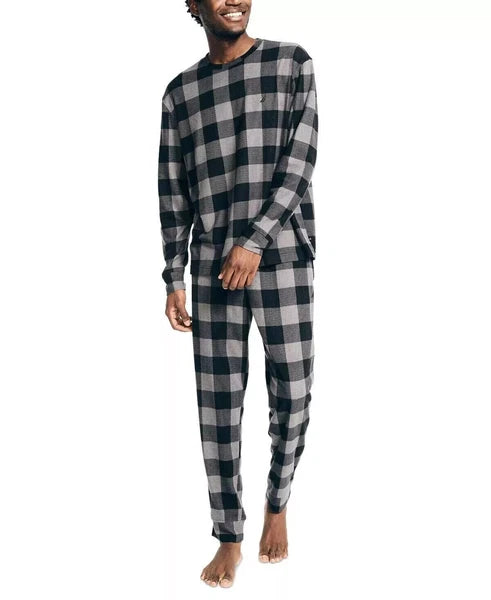 Nautica Men's Waffle Buffalo Plaid Pajama Set, Storm Grey, L