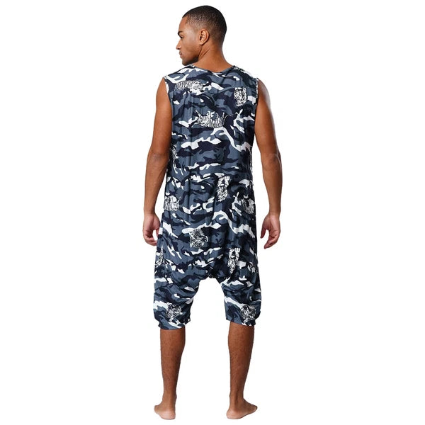 Men's Loose Romper Pajamas Jumpsuit Sleepwear Zipper Crotch One Piece Bodysuit