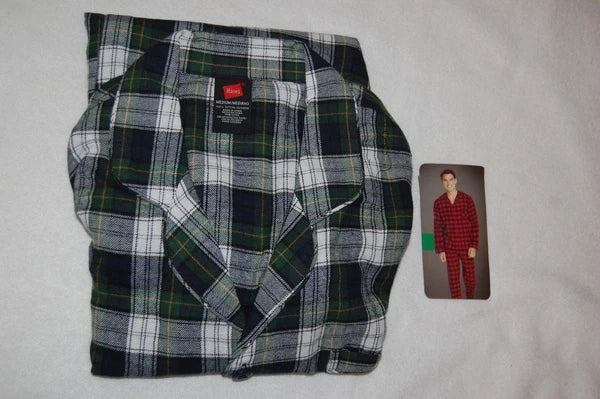 Mens L/S FLANNEL PAJAMAS SET Button Front Shirt BLUE GREEN WHITE PLAID Small S