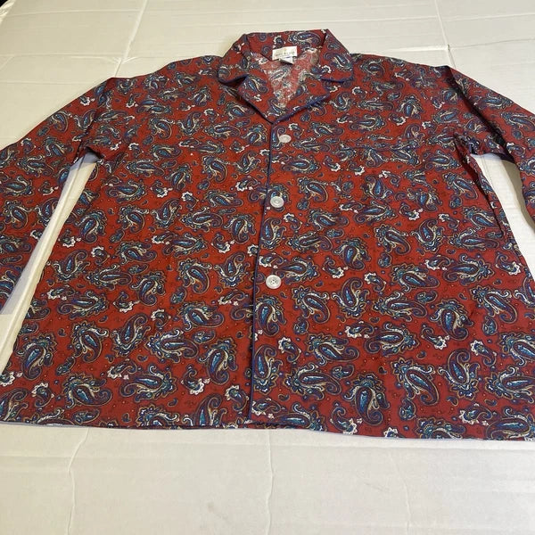 Bill Blass Men’s Pajama Set 2 Piece Paisley Print Blue Red Large 100% Cotton