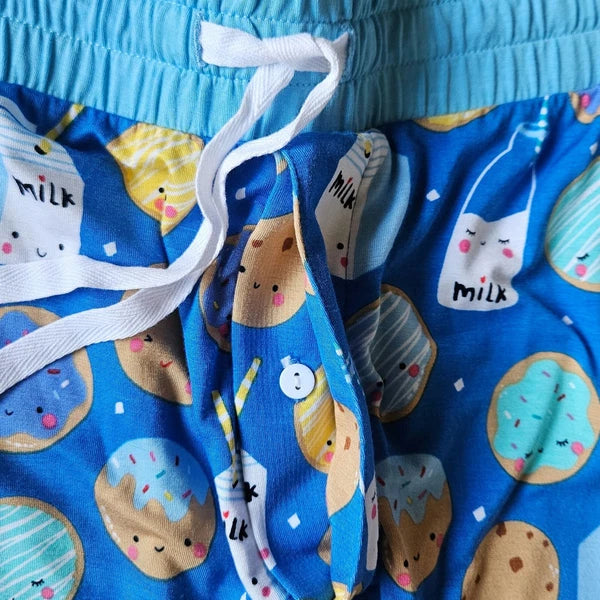Little Sleepies Pajama Set Men's XXL Blue Cookie Milk Bamboo Comfort PJs Lounge