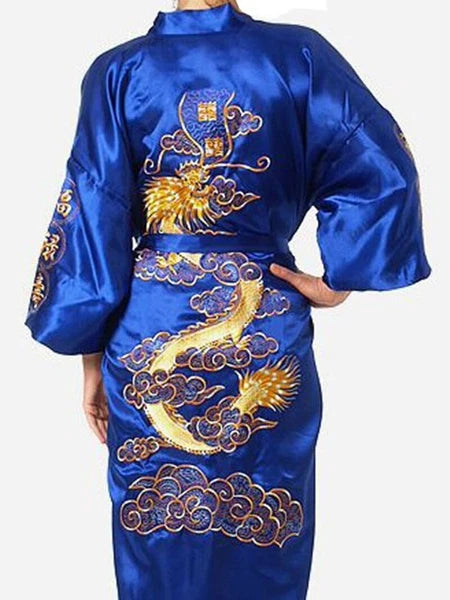 Bathrobe Men Satin Silk Robe Embroidery Dragon Kimono Sleepwear Fashion Style