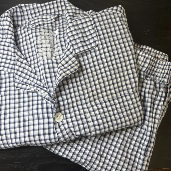 Fruit Of The Loom Pajama Set Mens Large Check White Blue Pjs Lounge Wear Grandpa