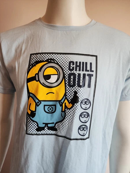 Minions Mens Chill Out Blue Printed 2 Piece Short Sleeve Pyjama Set Size L New