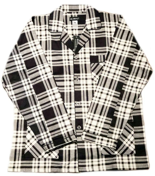 Men's Long Sleeve Pajama Lounge Set Comfortable PJ's Soft Fleece Plaid Sleepwear