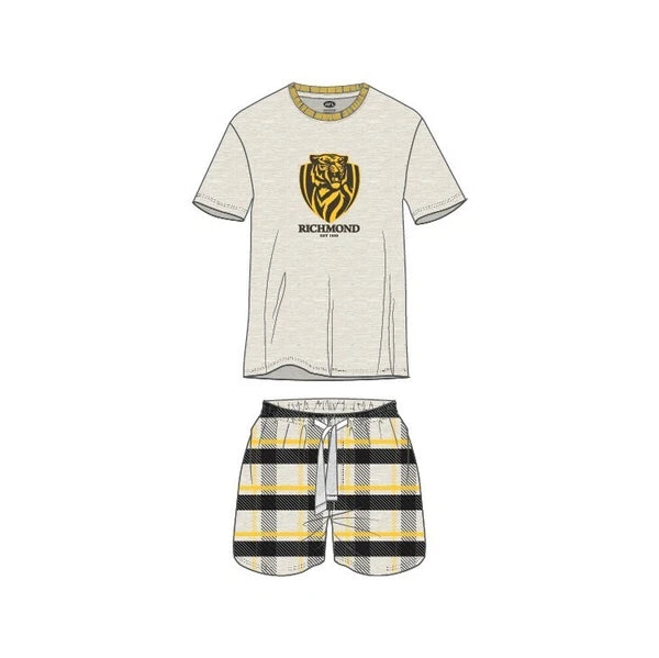 Richmond Tigers AFL AFRCH0227 Mens Short Sleeve Check PJ Pyjama Set Size XL New