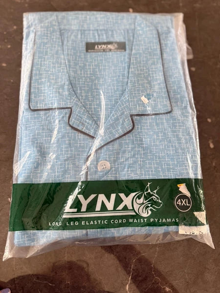 Mens Lynx Sizes 4 X L Bonnie Blue Short Sleeve Long Pant Pyjama Set Pjs