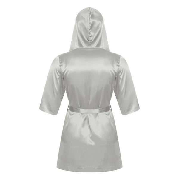 Men's Silk Satin Pajamas Hooded Bathrobe with Belted Set Bath Robe Sleepwear