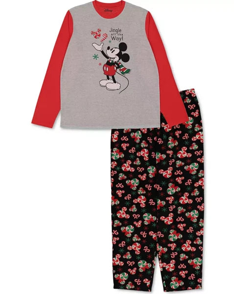 DISNEY Men's 2-Piece Mickey Mouse Jingle All The Way Pajama Set sz S Small Red