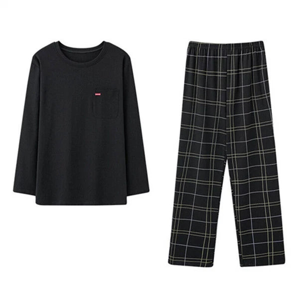 Men's t Pajamas Sets Men Plaid Pants Pure Cotton Male Sleepwear 4XL Nightwear