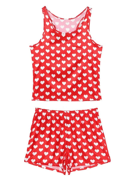 Mens Satin Pajamas Set Sleeveless Tank Top with Shorts Sleepwear Nightwear