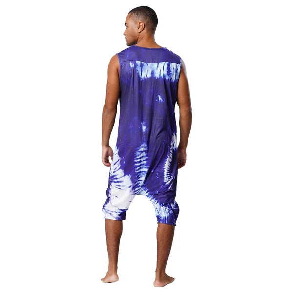 Men's Loose Romper Pajamas Jumpsuit Sleepwear Zipper Crotch One Piece Bodysuit