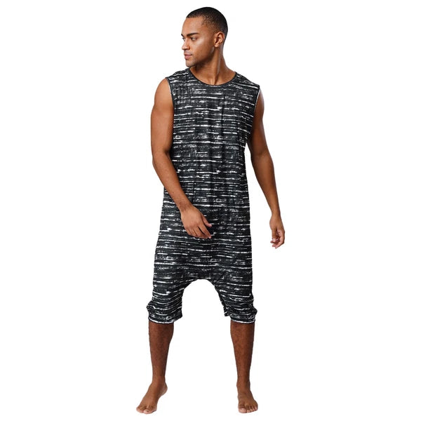 Men's Loose Romper Pajamas Jumpsuit Sleepwear Zipper Crotch One Piece Bodysuit