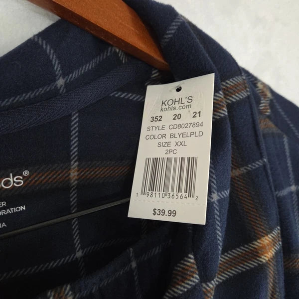 Cuddl Duds Men's Cozy Lodge Fleece Pajama Set Size 2XL Blue Plaid NWT