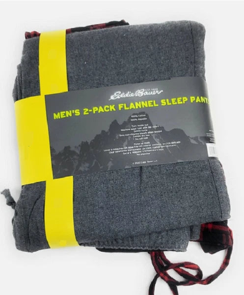 Eddie Bauer Mens 2PK Flannel Sleep Pajama Bottoms(Red Plaid/DK GRAY L)NWOT