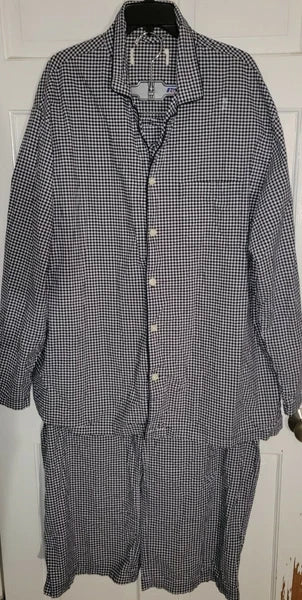 BLACK WHITE Cotton Gingham Check 2 Piece Button Drawstring Pajama Set 2XL XXL
