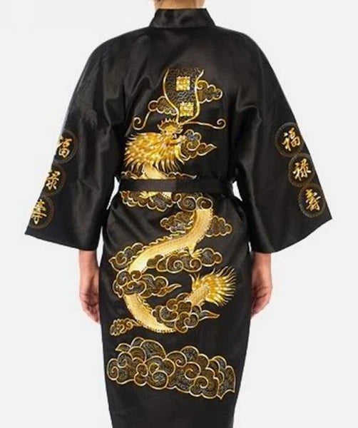 Bathrobe Men Satin Silk Robe Embroidery Dragon Kimono Sleepwear Fashion Style