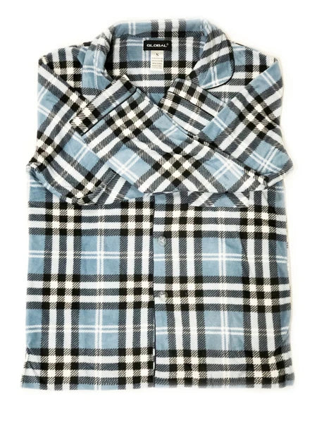 Men's Long Sleeve Pajama Lounge Set Comfortable PJ's Soft Fleece Plaid Sleepwear