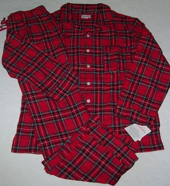 NWT Lanz of Salzburg RED TARTAN PLAID 100% Cotton FLANNEL Pajama Set Men's L
