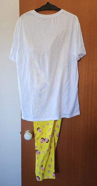 Hasbro Gaming Operation Mens White Yellow Printed 2 Piece Pyjama Set Size L New