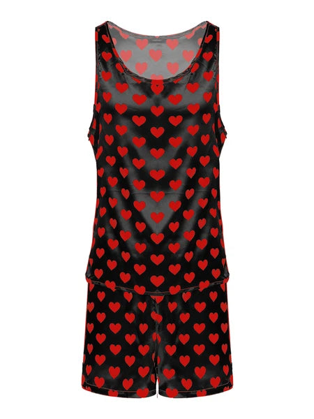 Mens Satin Pajamas Set Sleeveless Tank Top with Shorts Sleepwear Nightwear