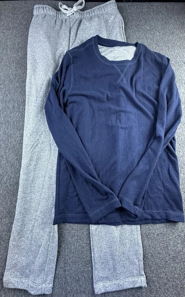 Eddie Bauer Pajama Set Mens Medium 2 Piece Blue Gray Long Sleeve Pants Lounge