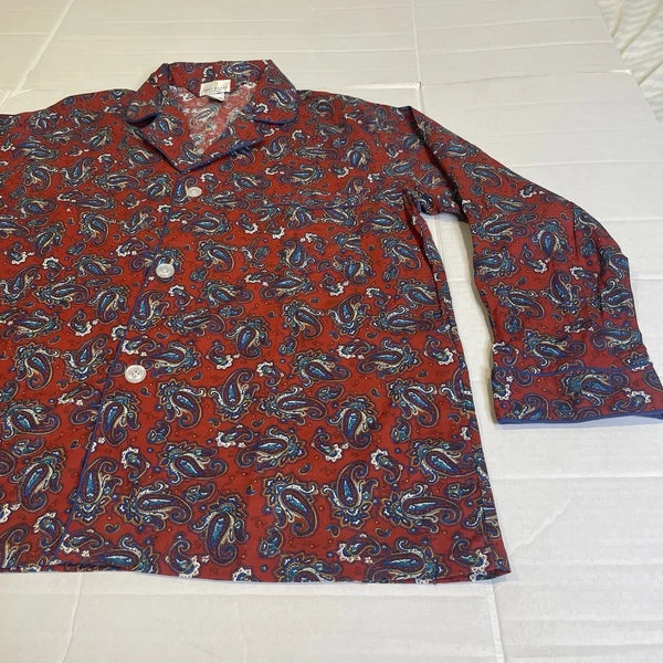 Bill Blass Men’s Pajama Set 2 Piece Paisley Print Blue Red Large 100% Cotton