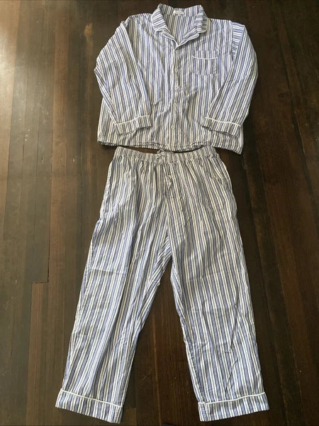 Latuza Men's Cotton 2 Piece Sleepwear Pajama Set L Blue White Stripe
