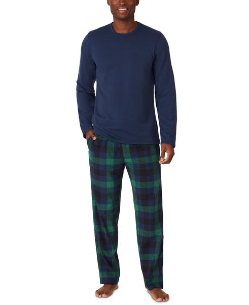 New Men's Cuddl Duds Cozy Relaxed Fit Navy Flannel Lodge 2Pc Pajama Set XL