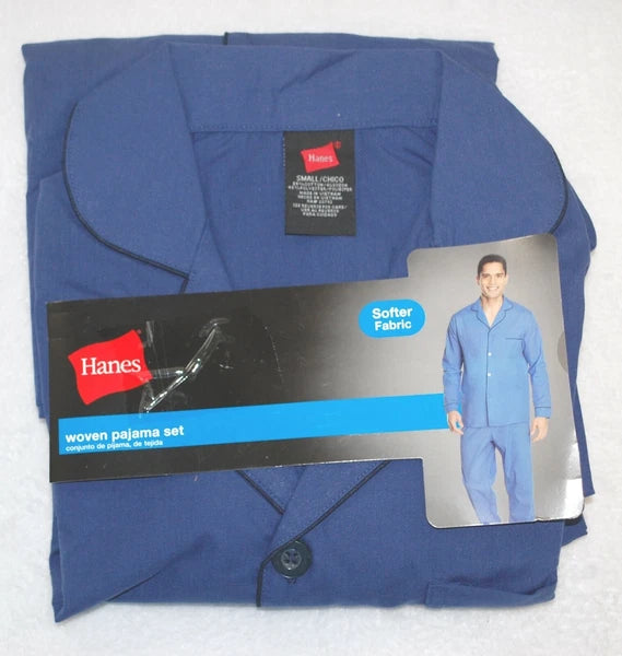 Mens L/S Woven Pajamas Set DARK BLUE Button Front CHEST POCKET Pants SIZE S