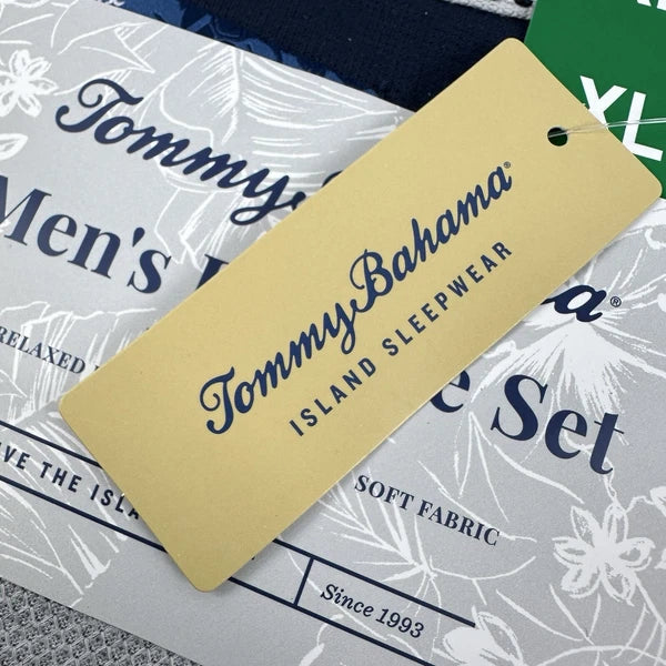 Tommy Bahama Pajamas Men's XL Blue Grey Waffle Lounge Set 2-Piece Pants Shirt