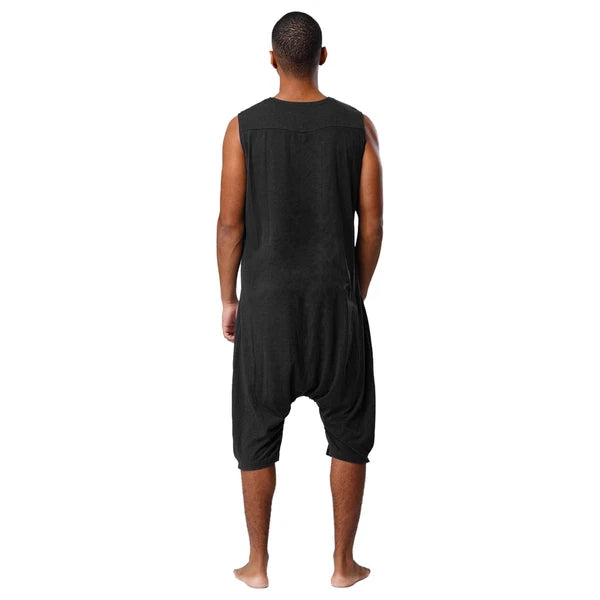 Men's Loose Romper Pajamas Jumpsuit Sleepwear Zipper Crotch One Piece Bodysuit
