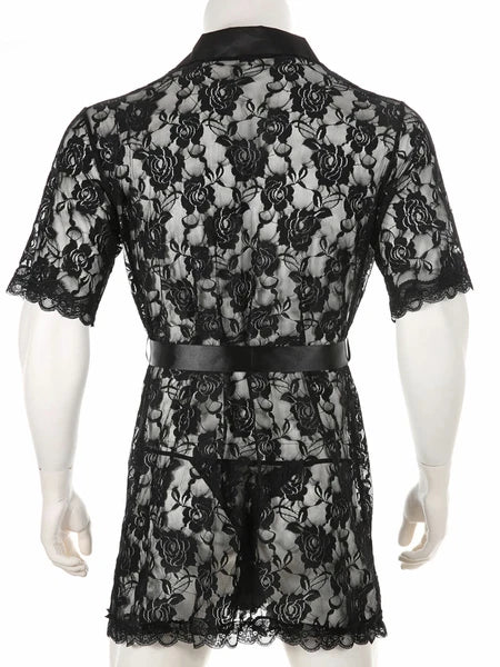 Men's Silk Satin Pajamas Hooded Bathrobe with Belted Set Bath Robe Sleepwear
