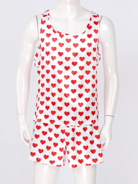 Mens Satin Pajamas Set Sleeveless Tank Top with Shorts Sleepwear Nightwear