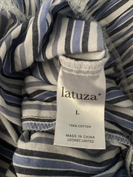 Latuza Men's Cotton 2 Piece Sleepwear Pajama Set L Blue White Stripe