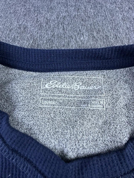 Eddie Bauer Pajama Set Mens Medium 2 Piece Blue Gray Long Sleeve Pants Lounge