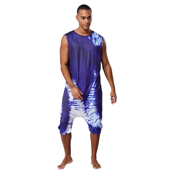 Men's Loose Romper Pajamas Jumpsuit Sleepwear Zipper Crotch One Piece Bodysuit