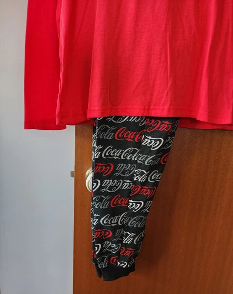 Enjoy Coca-Cola Logo Coke Mens Red Black Printed 2 Piece Pyjama Set Size M New