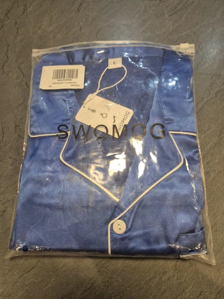 SWOMOG Pyjama Set for Men Short Sleeve Pyjamas Set with Sorts, Blue Size L