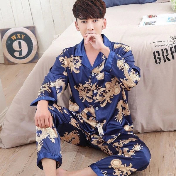 Bathrobe Men Satin Silk Robe Embroidery Dragon Kimono Sleepwear Fashion Style