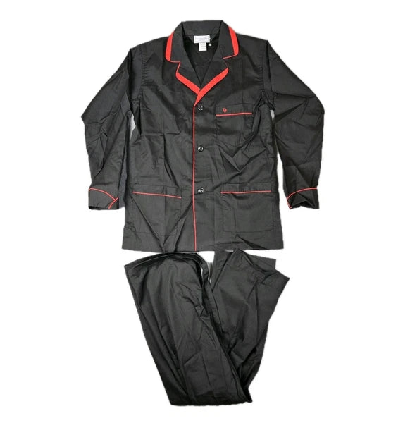 CHRISTIAN DIOR Monsieur Pajama Set Mens Medium Black Red Pants & Shirt VTG 80s
