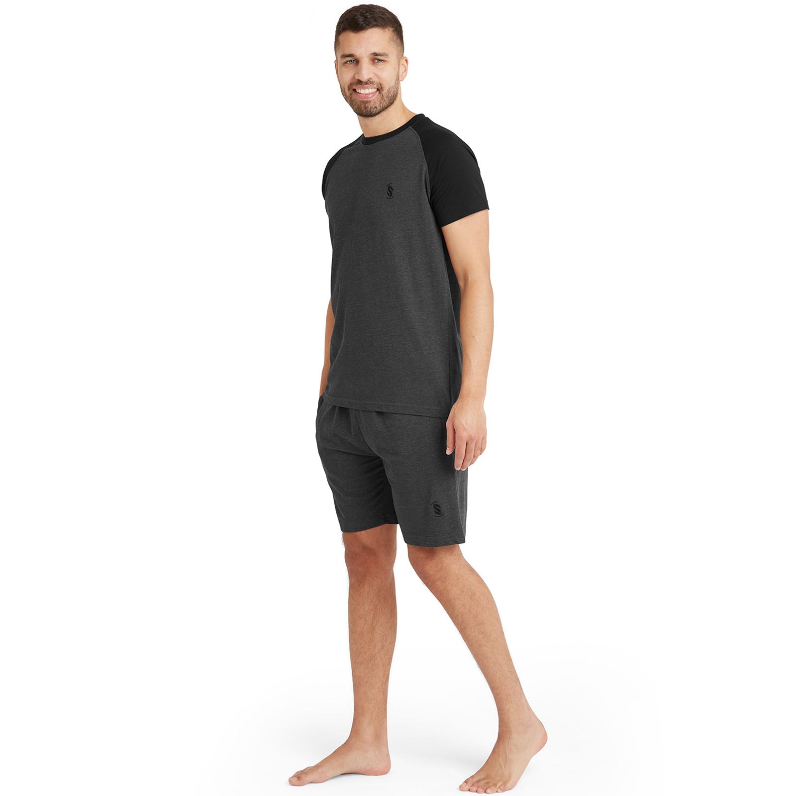 Snuggaroo Mens Raglan Short Sleeve Crew Neck T-Shirt Shorts PJs Pyjama Set