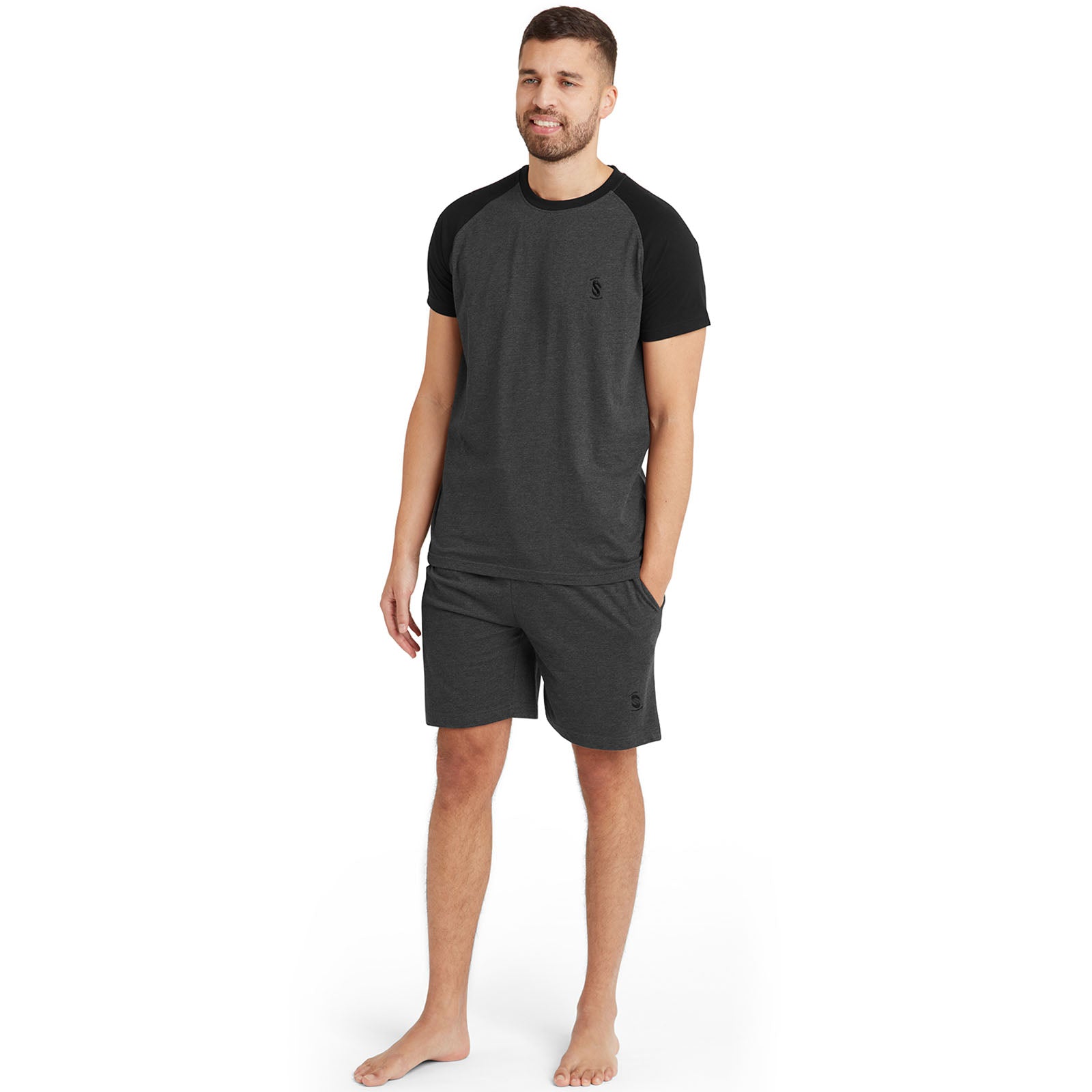 Snuggaroo Mens Raglan Short Sleeve Crew Neck T-Shirt Shorts PJs Pyjama Set